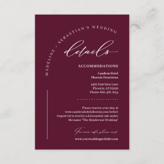 Burgundy Deep Romance Wedding Details Enclosure Card