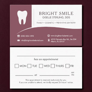 Burgundy Dental Office Tooth Appointment Business Card