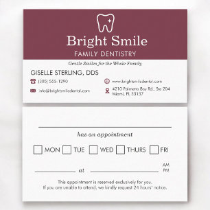 Burgundy Dentistry Office Appointment Reminder Card