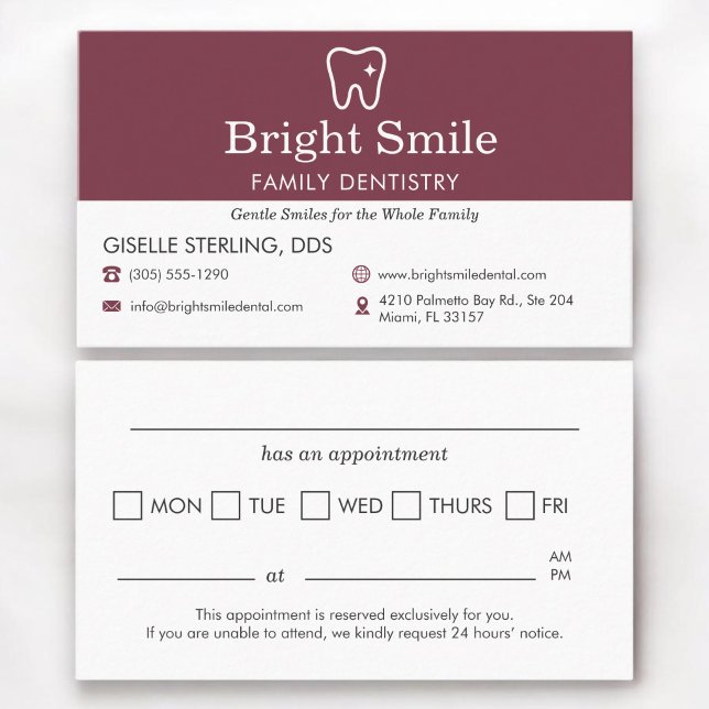 Burgundy Dentistry Office Appointment Reminder   Card (Creator Uploaded)