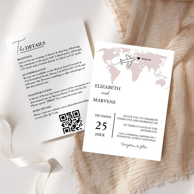 Burgundy Destination Travel  All In One Wedding Invitation (Creator Uploaded)