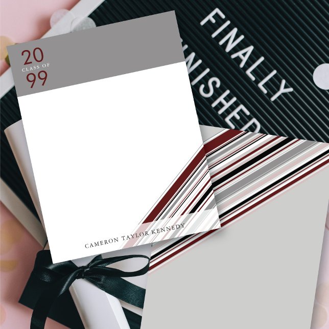 Burgundy Diagonal Ribbon Pin Stripes Graduation Announcement (Burgundy Diagonal Ribbon Pin Stripes Graduation Thank You Stationery Card @ zazzle.com/color_therapy)