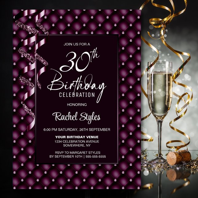 Burgundy Diamond Pattern 30th Birthday Party Invitation (Creator Uploaded)