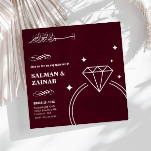 Burgundy Diamond Ring Islamic Muslim Engagement Invitation
