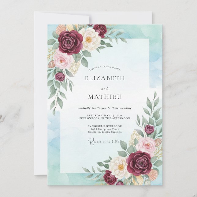 Burgundy Divine Watercolor Wedding Invitation (Front)
