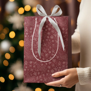 Burgundy Doodle Christmas Sleigh Pattern Medium Gift Bag