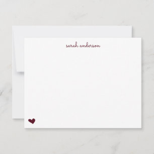 Burgundy Doodle Heart Personalized Stationery Card