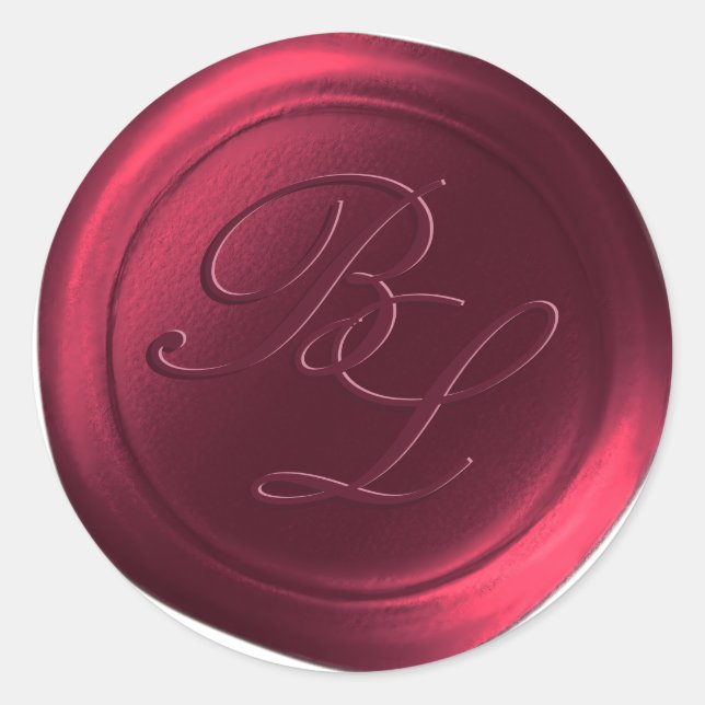 Burgundy Double Monogram Faux Wax Seal Stickers (Front)