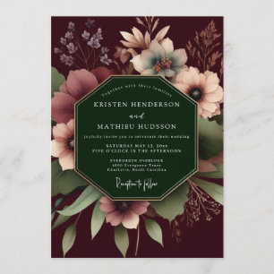Burgundy Dramatic Floral Wedding Invitation