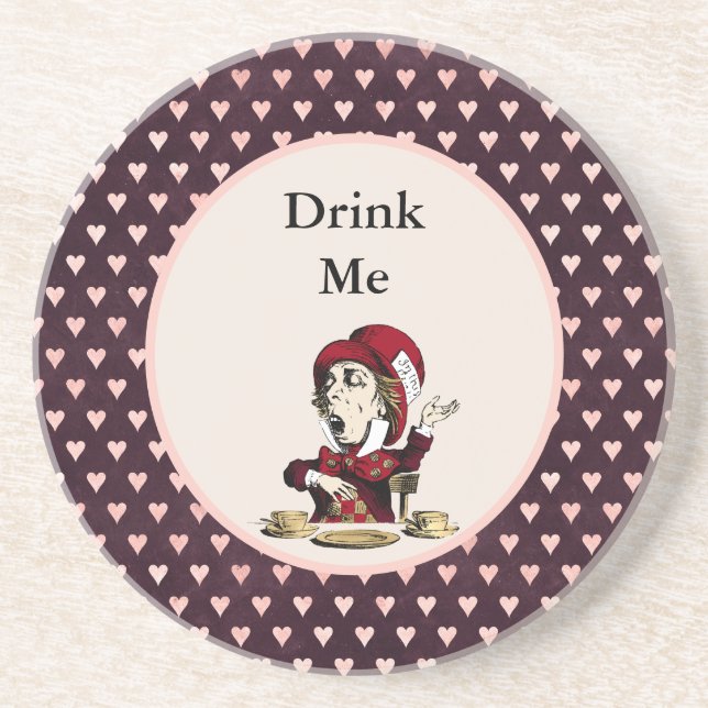 Burgundy Drink Me Mad Hatter Alice in Wonderland Coaster (Front)