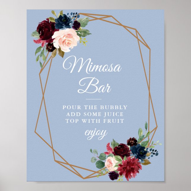 burgundy dusty blue bridal shower mimosa bar sign (Front)
