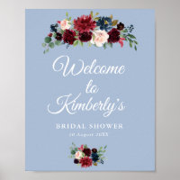 burgundy dusty blue bridal shower welcome sign