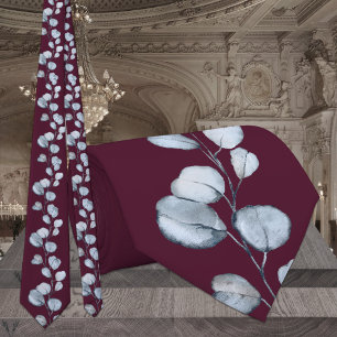 Burgundy Dusty Blue Eucalyptus Greenery Wedding Tie