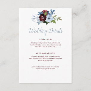 burgundy dusty blue floral wedding details card