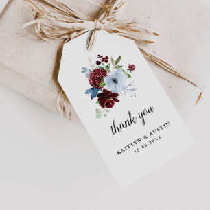 burgundy dusty blue floral wedding gift tags