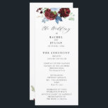 burgundy dusty blue floral wedding program programme<br><div class="desc">A bohemian theme with watercolor burgundy dusty blue flowers. You can personalise the text and colours on this wedding program.</div>