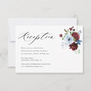 burgundy dusty blue floral wedding reception card