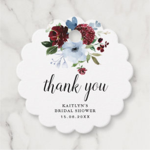 burgundy dusty blue flower bridal shower favour tags