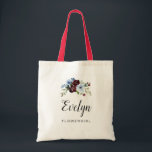 burgundy dusty blue Flowergirl Tote Bag<br><div class="desc">A painted flowers design with elegant burgundy and dusty blue flowers. The text and colours can be personalised.</div>