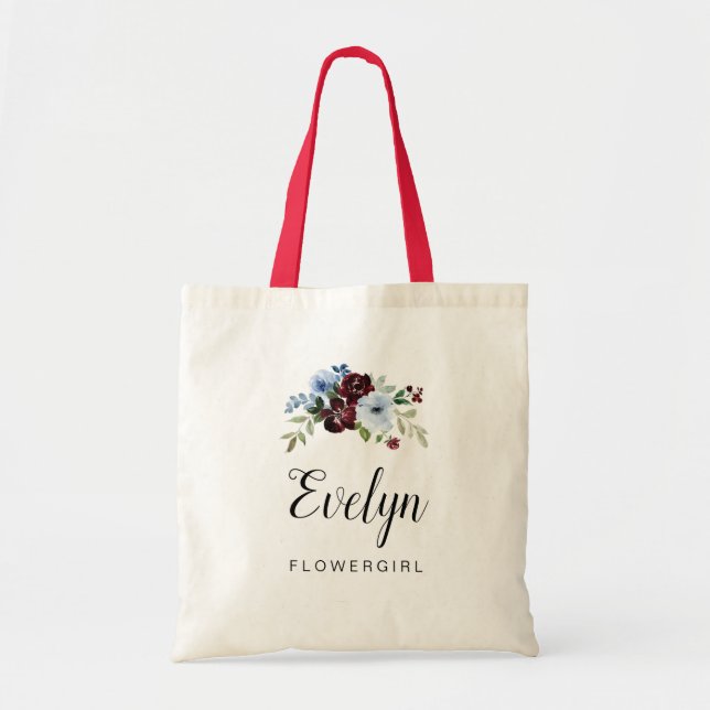 burgundy dusty blue Flowergirl Tote Bag (Front)
