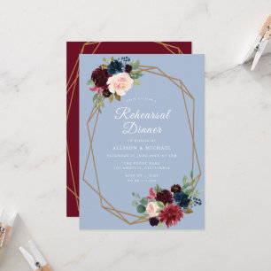 burgundy dusty blue geometric rehearsal dinner invitation