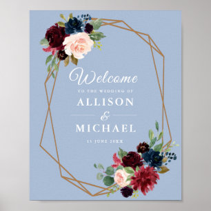 burgundy dusty blue geometric wedding sign