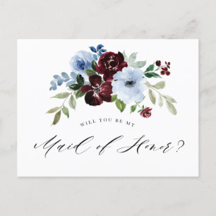 burgundy dusty blue Maid of Honour proposal card