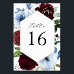 burgundy dusty blue wedding table number<br><div class="desc">modern burgundy dusty blue floral wedding table number.</div>