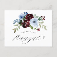burgundy dusty blue will you be my flowergirl card