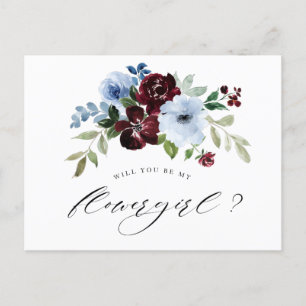 burgundy dusty blue will you be my flowergirl card