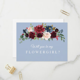 burgundy dusty blue will you be my flowergirl card