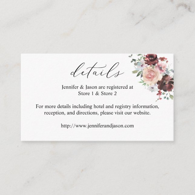 Burgundy & Dusty Blush Pink 5 Floral Details SM Enclosure Card (Front)