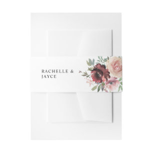 Burgundy & Dusty Blush Pink 5 Floral Invitation Belly Band