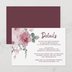 Burgundy Dusty Pink Floral Wedding Details Enclosu Enclosure Card