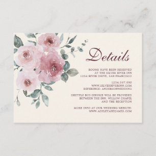 Burgundy Dusty Pink Floral Wedding Details Enclosu Enclosure Card