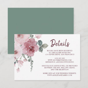 Burgundy Dusty Pink Floral Wedding Details Enclosure Card