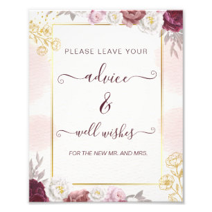 Burgundy Dusty Rose Advice & Wishes Poster Sign