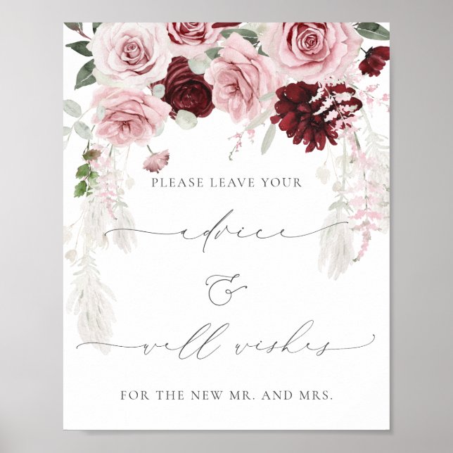 Burgundy Dusty Rose Advice & Wishes Poster Sign (Front)