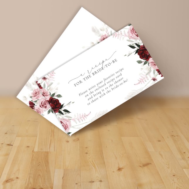 Burgundy Dusty Rose Floral Bridal Recipe Request Enclosure Card (Creator Uploaded)