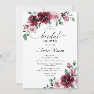 Burgundy Dusty Rose Floral Maroon Bridal Shower Invitation