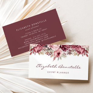 Burgundy Dusty Rose Watercolor Floral Business Card