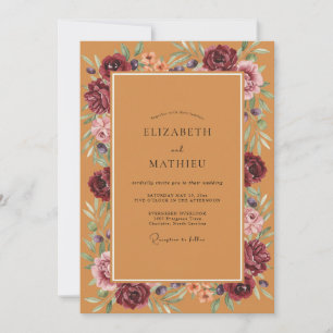 Burgundy Earthy Floral Autumn Wedding Invitation