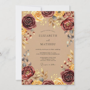 Burgundy Earthy Rustic Autumnal Wedding Invitation