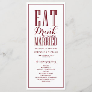 Burgundy Eat Drink and be Married Wedding Programme