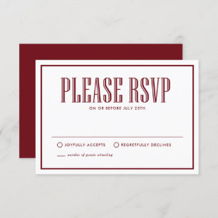 Burgundy Eat Drink and be Married Wedding RSVP Card
