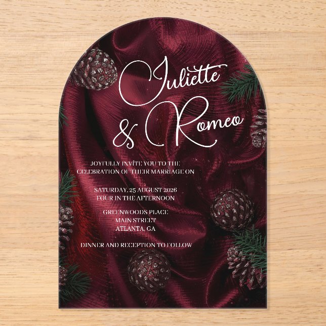 Burgundy Elegance  Acrylic Invitations (Front)