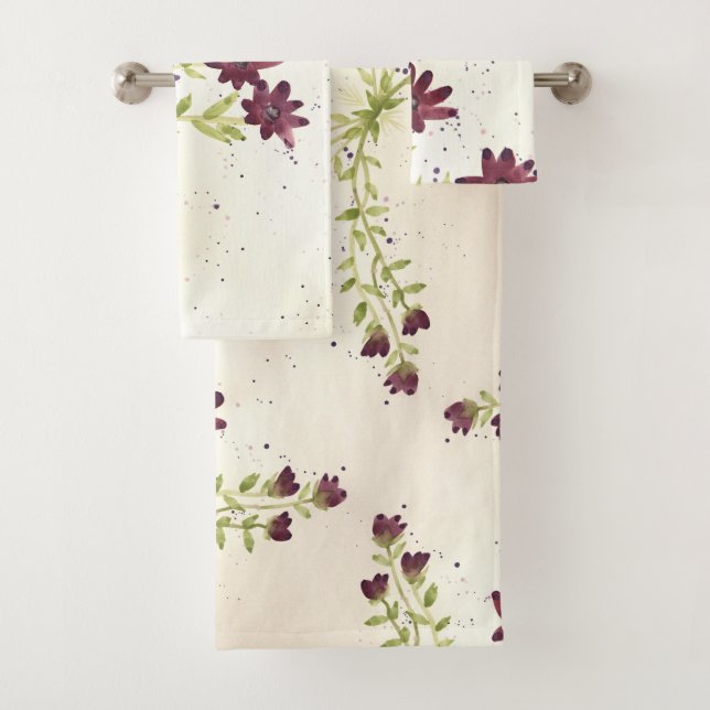 Burgundy Elegance Flowered Towel Set (Insitu)