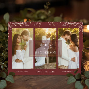 Burgundy Elegant 3 Photo Save the Date Card