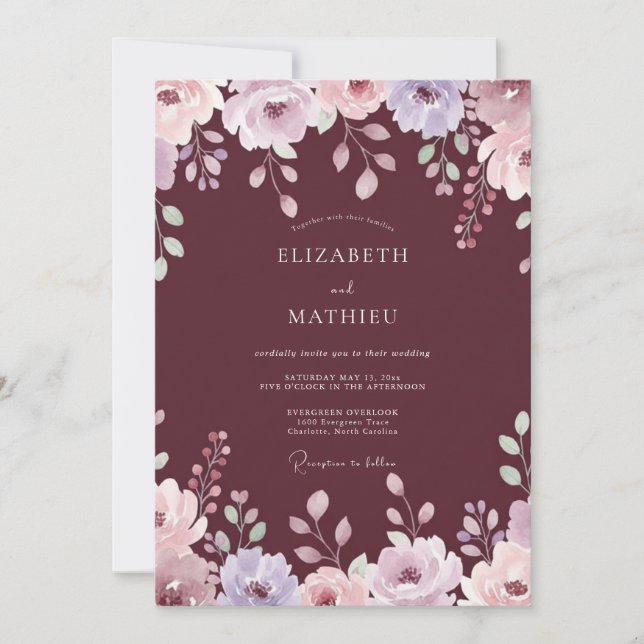 Burgundy Elegant Autumn Wedding Invitation (Front)