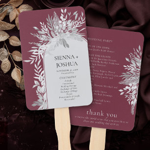 Burgundy Elegant Botanical Arch Wedding Program Hand Fan